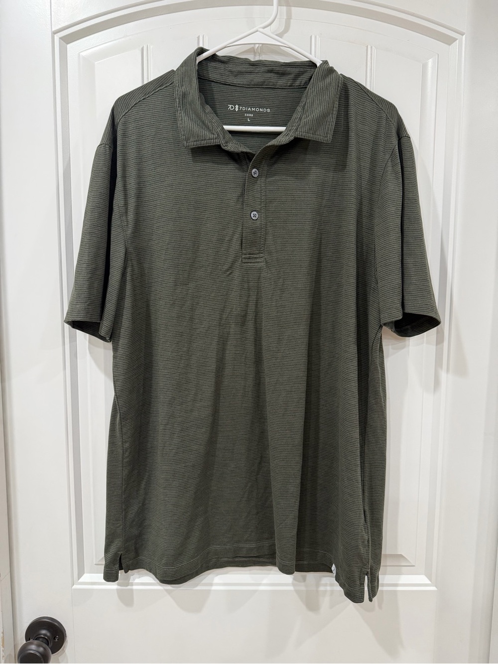 EUC 7 Diamonds Olive Green Striped Core Golf Short-Sleeve Polo